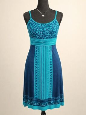 Athleta Kindred Blue Aztec Cami Dress Shelf Bra Stretch Sundress XXS